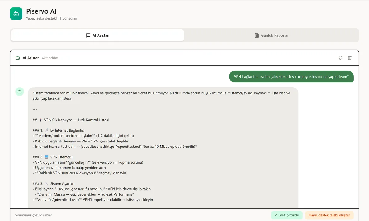 Piservo AI support assistant