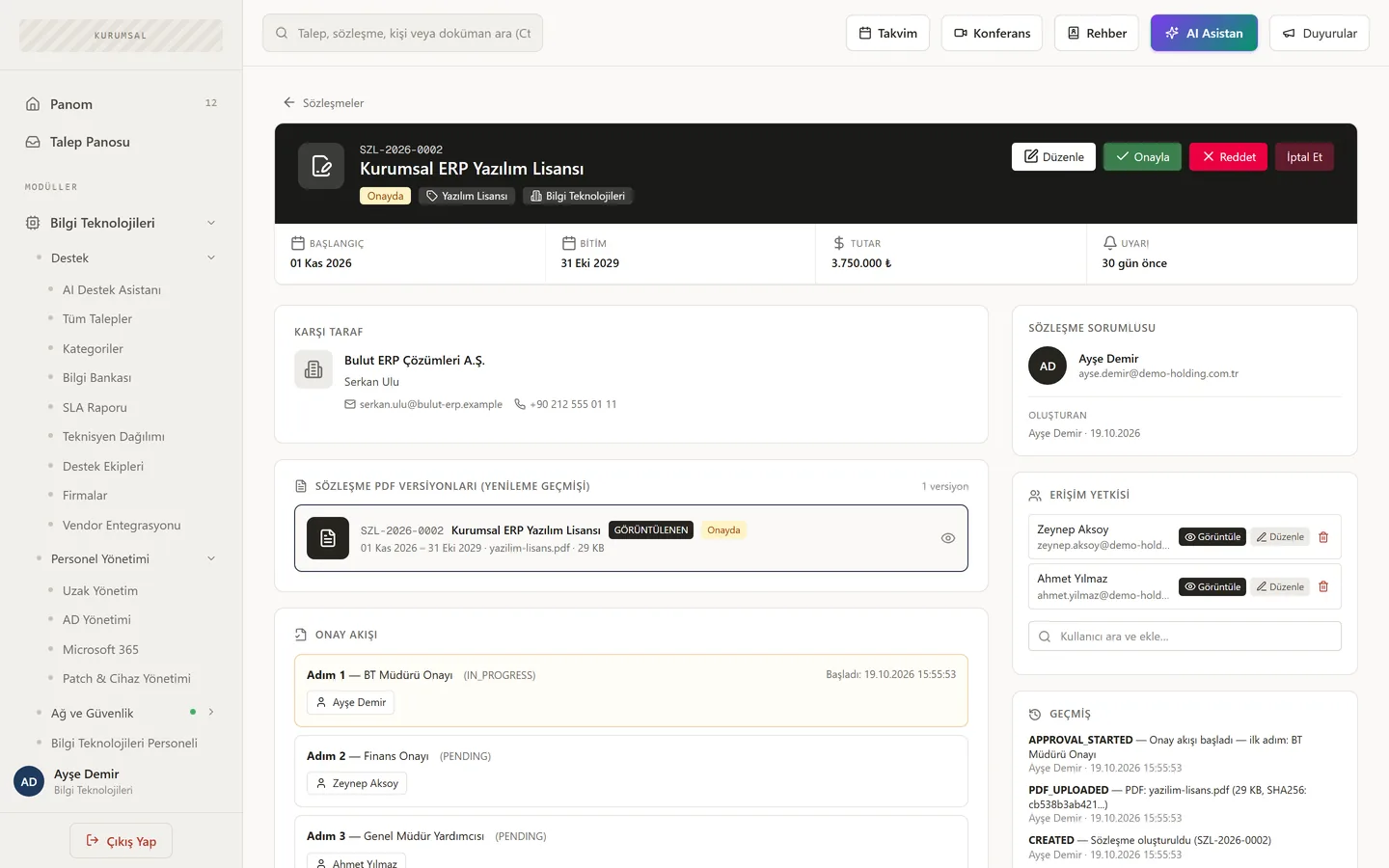 Contract detail and approval flow
