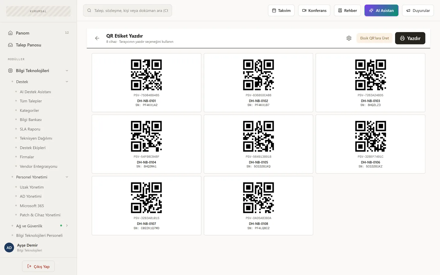 Asset QR labels